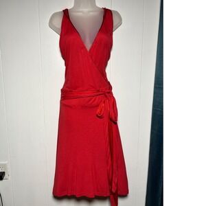 Diesel Vtg Y2K Red Drop Waist Dress Sleeveless Faux wrap V-Neck Sash Tie Sz L